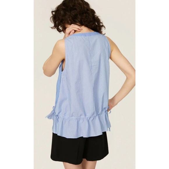 Thakoon Womens Blue White Striped Peplum Cinched Waist Blouse Sleeveless Size L - Picture 9 of 15